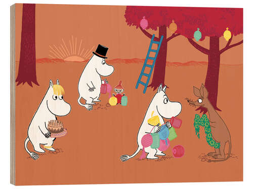 Quadro de madeira The Moomins preparing the party