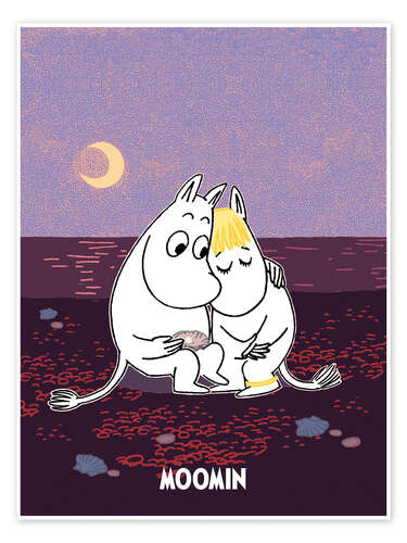 Poster Moomintroll and Snorkmaiden on the beach