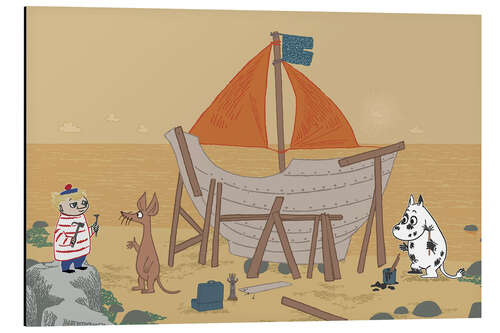 Aluminiumtavla The Moomins build a ship
