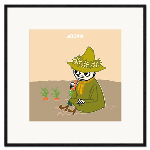 Kehystetty taidepainatus Snufkin likes carrots