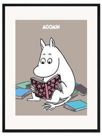 Gerahmter Kunstdruck Mumintroll liest Bücher