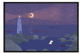 Gerahmter Kunstdruck Nachtausflug am Leuchtturm