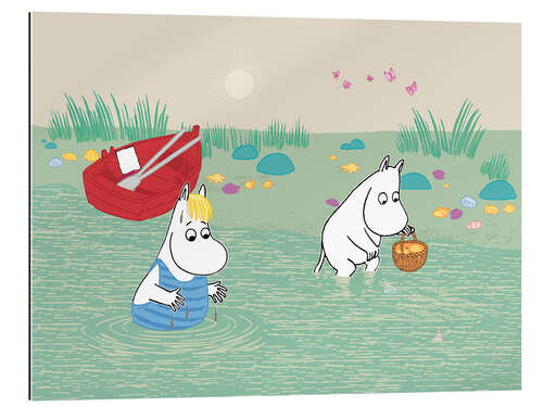 Stampa su plexi-alluminio Snorkmaiden and Moomintroll at the lake