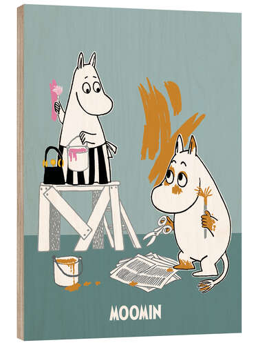 Wood print Moominmamma and Moomintroll paint the walls