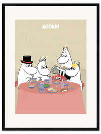 Kunsttryk i ramme At the table with the Moomins