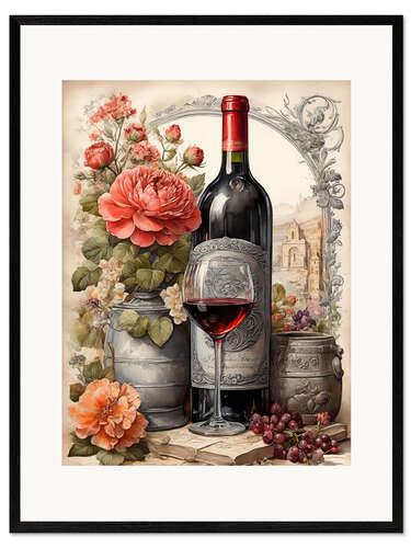 Kehystetty taidepainatus Elegant still life with wine bottle