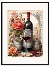 Framed art print Elegant still life with wine bottle