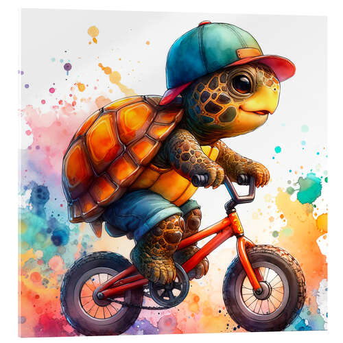 Akrylglastavla Baby Turtle cycling