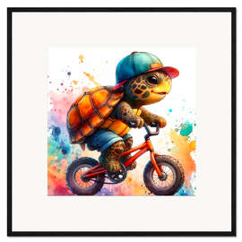 Impression artistique encadrée Baby Turtle cycling - nobelart