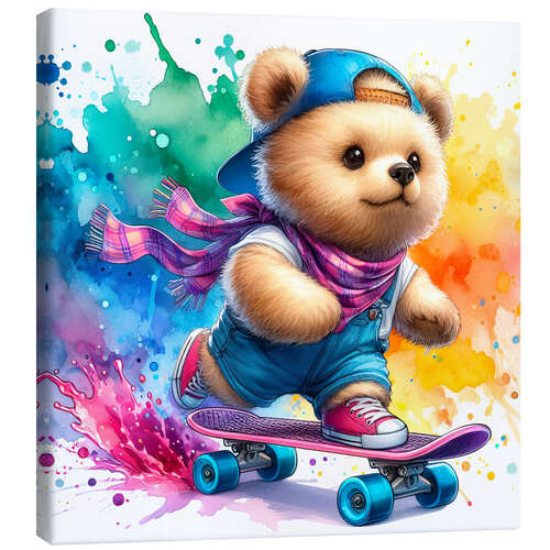 Tableau sur toile Baby Bear skating in watercolour