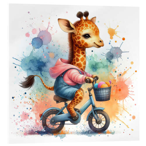 Akrylglastavla Baby Giraffe cycling