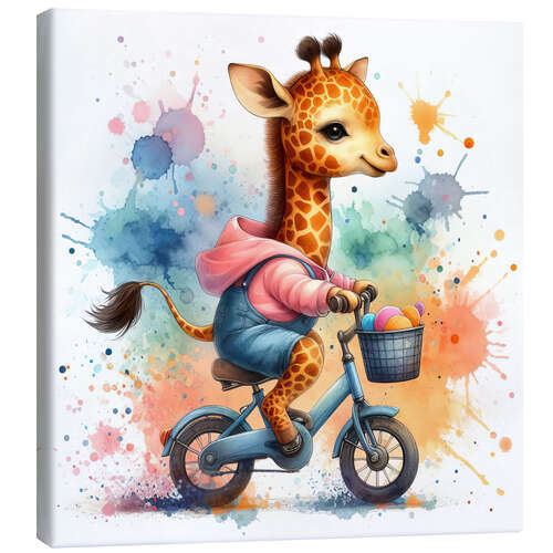 Canvas print Baby Giraffe cycling