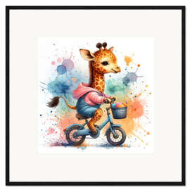Impression artistique encadrée Baby Giraffe cycling