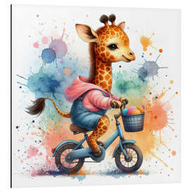 Magnettafel Baby Giraffe auf einem Fahrrad