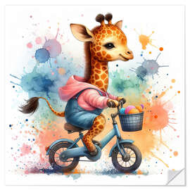 Vinilo para la pared Baby Giraffe cycling