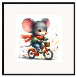 Ingelijste kunstdruk Mouse on a bicycle