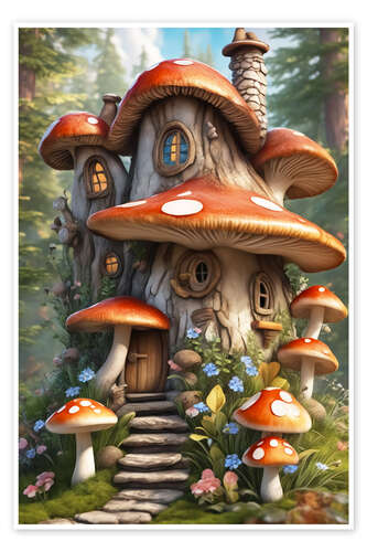 Póster Fairy tale mushroom house