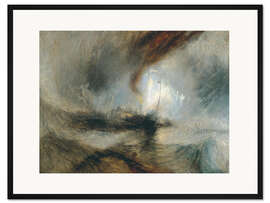 Gerahmter Kunstdruck Schneesturm, Dampfschiff vor einer Hafenmündung