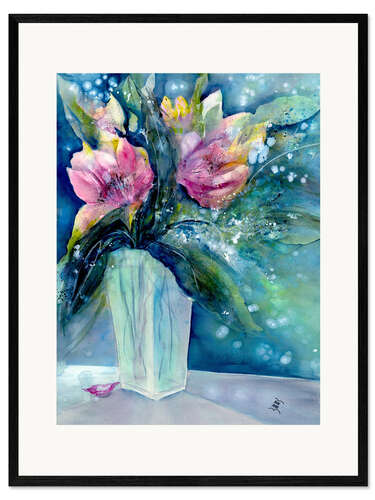 Impression artistique encadrée Flower Bouquet with Pink Lilies