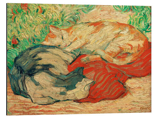 Aluminiumtavla Cats on red cloth, 1910