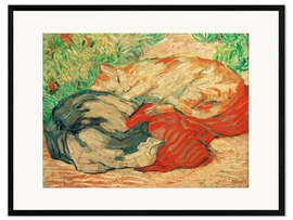 Framed art print Cats on red cloth, 1910