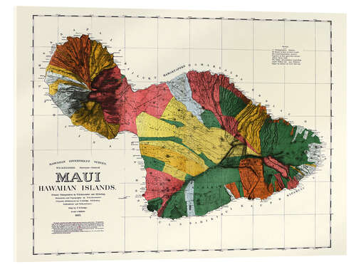 Akrylglastavla Map of Maui, Hawaiian islands 1885