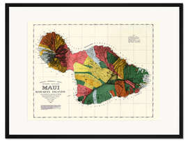 Gerahmter Kunstdruck Karte von Maui, Hawaii-Inseln 1885