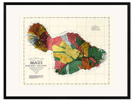 Gerahmter Kunstdruck Karte von Maui, Hawaii-Inseln 1885