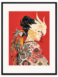 Gerahmter Kunstdruck Papagei und Frau Pop Art