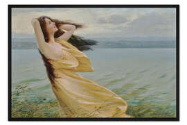 Gerahmter Kunstdruck Junge Frau am Wasser