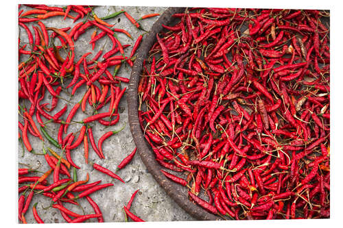 PVC print Nepal, drying peppers on the sidewalk