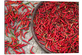 Quadro em plexi-alumínio Nepal, drying peppers on the sidewalk