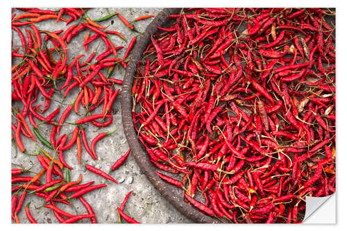 Wall sticker Nepal, drying peppers on the sidewalk