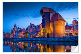 Sticker mural City buildings reflecting in river at sunset, Gdansk, Poland