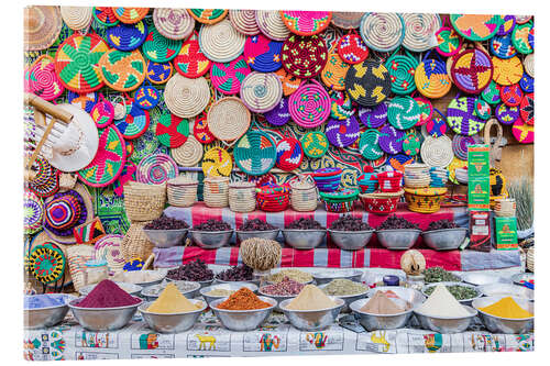 Acrylic print Baskets and spices at the market of Luxor, Egypt