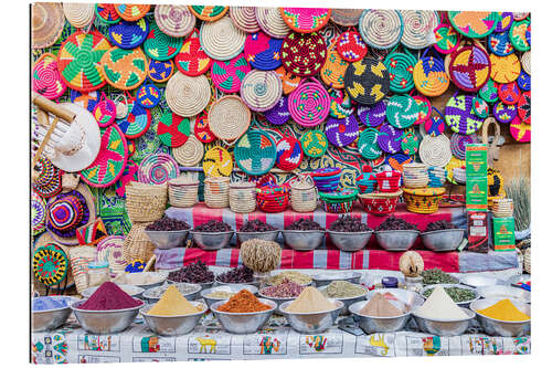 Galleritryck Baskets and spices at the market of Luxor, Egypt