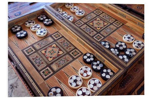 PVC print Hand carved backgammon set with inlay, Fes, Morocco