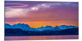 Aluminiumsbilde Sunrise on mountains and Chilkat River, Alaska