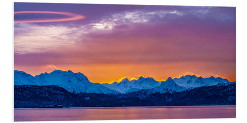 PVC-taulu Sunrise on mountains and Chilkat River, Alaska