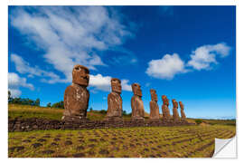 Muursticker Moai statues of Ahu Akivi, Rapa Nui, Easter Island