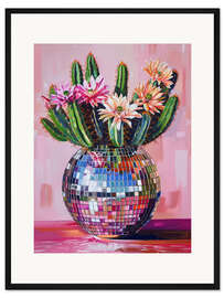 Gerahmter Kunstdruck Kaktus in Discokugel