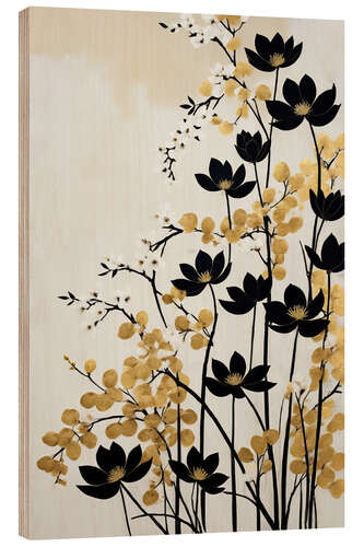 Wood print Black Flowers