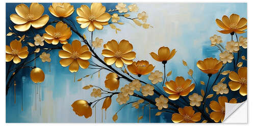 Sticker mural Golden flower branch