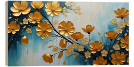 Wood print Golden flower branch