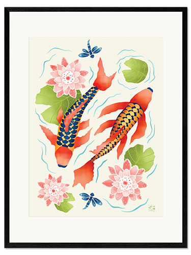 Gerahmter Kunstdruck Teich der Koi-Fische