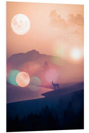 Foam board print Silhouette deer landscape and the moon