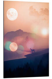 Magnettafel Silhouette Hirsch Landschaft und der Mond