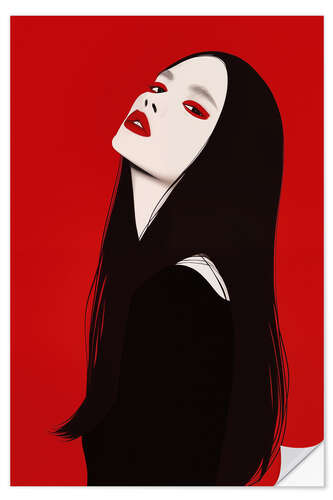 Muursticker Gothic Lady In Black and Red