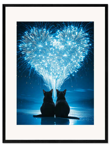 Framed art print Heart Fireworks
