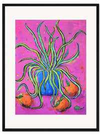 Gerahmter Kunstdruck Grünlilie und drei Orangen